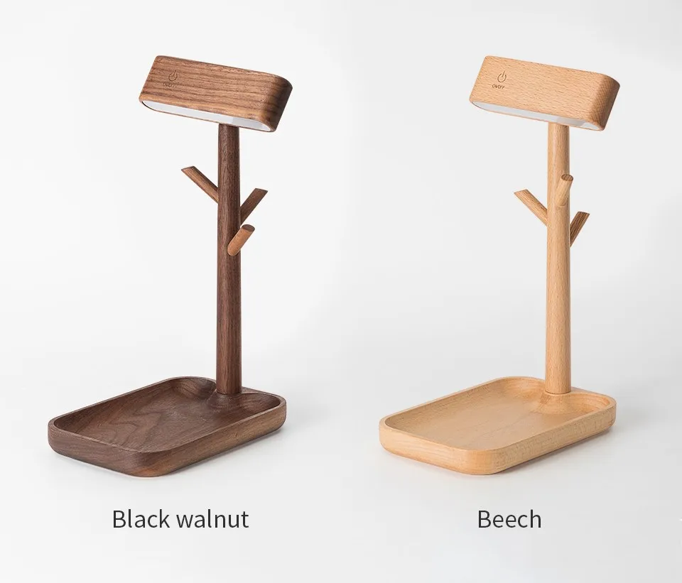 Solid Wood Rotating USB Charging Makeup Dimmable Small Recharge Magnetic Wall Lamps Storage Tray with LED Light for Bedroom