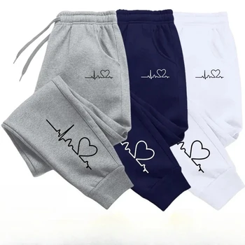 Women's Heart Print Sweatpants Casual High Quality Fitness Trousers Fashionable Baggy Warm PantsStreet Sport Jogging Daily Wear 1