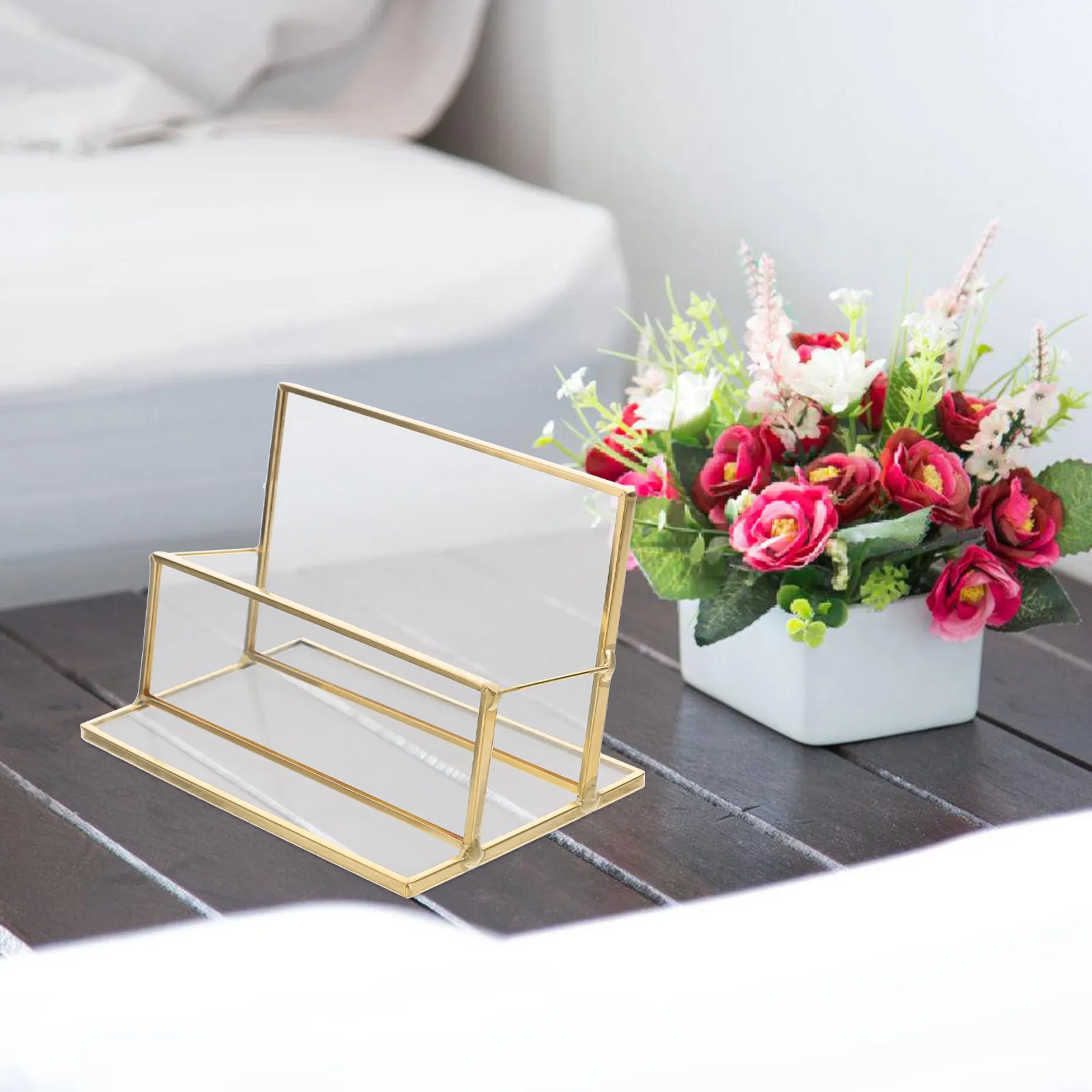 명함 홀더 데스크탑 투명 황동 카드 디스플레이 홀더 전문 사무실 책상 정리함 카드 보관 케이스