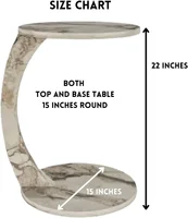 C Shaped End Table for Couch Small Places, Faux Marble White Space Saver Round Side Table for Sofa and Bedside with Wheels 2