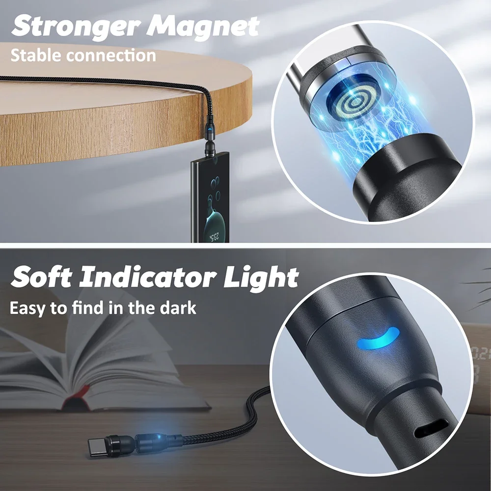 Enhanced Magnetic Fast Charging Cable 3A – Rotatable USB Type C Data Cord