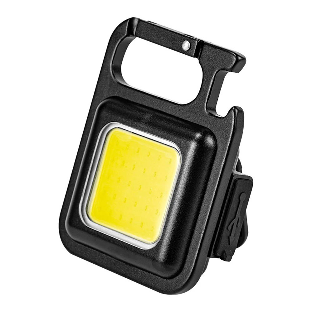 

High Bright Rechargeable Mini COB 4 Light Modes Keychain Flashlight for Walking Camping with Folding Bracket Bottle Opener