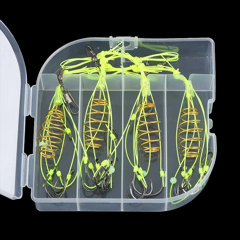 4PCS/box Explosion Fishing Hook Spring Lure Green Line Bomb Hook Anti