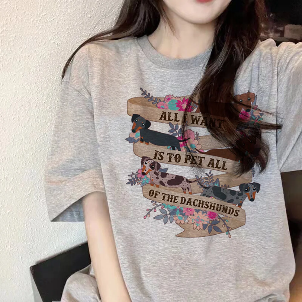 

Dachshund Tee women designer anime Japanese Tee female manga funny anime clothes