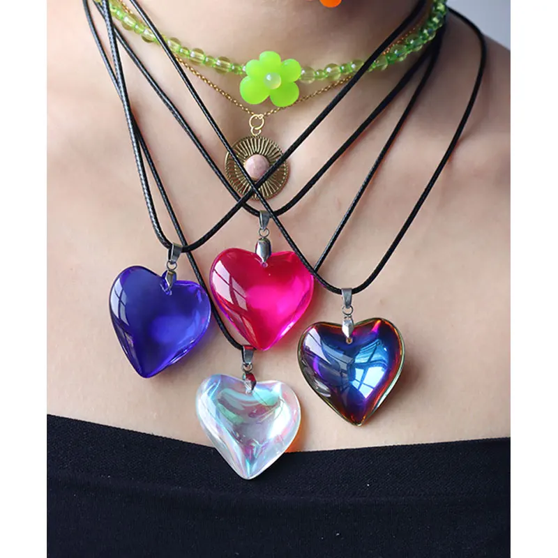 Exaggerated Personality Colorful Laser Love Heart Pendant