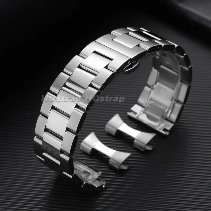 Enhanced Stainless Steel Curved End Watch Strap with Butterfly Buckle