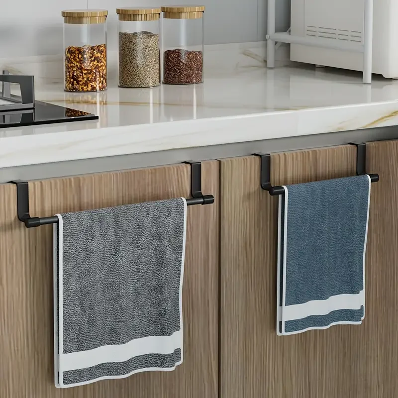 1pc Steel Over Door Towel Bar Storage, Hanger For Cabinet Or Cupboard, Holder Rack For Kitchen, Bathroom,Holds Hand/Dish Towels