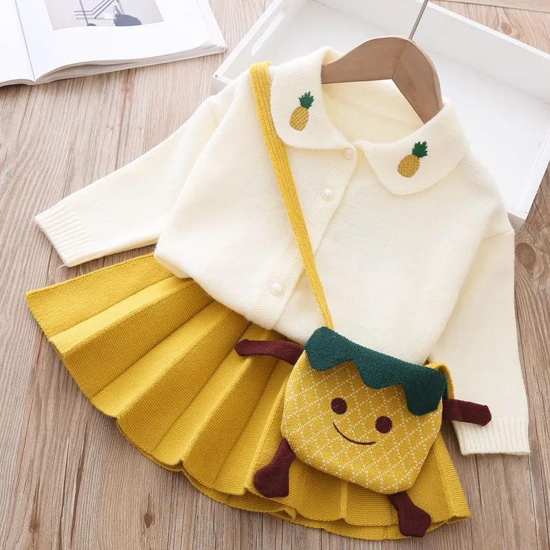 Girls' long sleeve knitting suit 2022 Christmas autumn winter new girls' sweater cardigan knitting Top + skirt two piece set baby outfit matching set