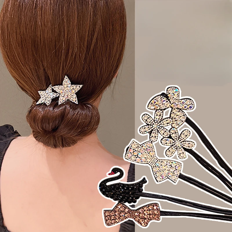 

Rhinestone Star Magic Bun Maker Flower Bud Head Bun Maker Bow Pearl Hair Pin Lazy Hair Dish Artifact Women Hair Styling Braiders