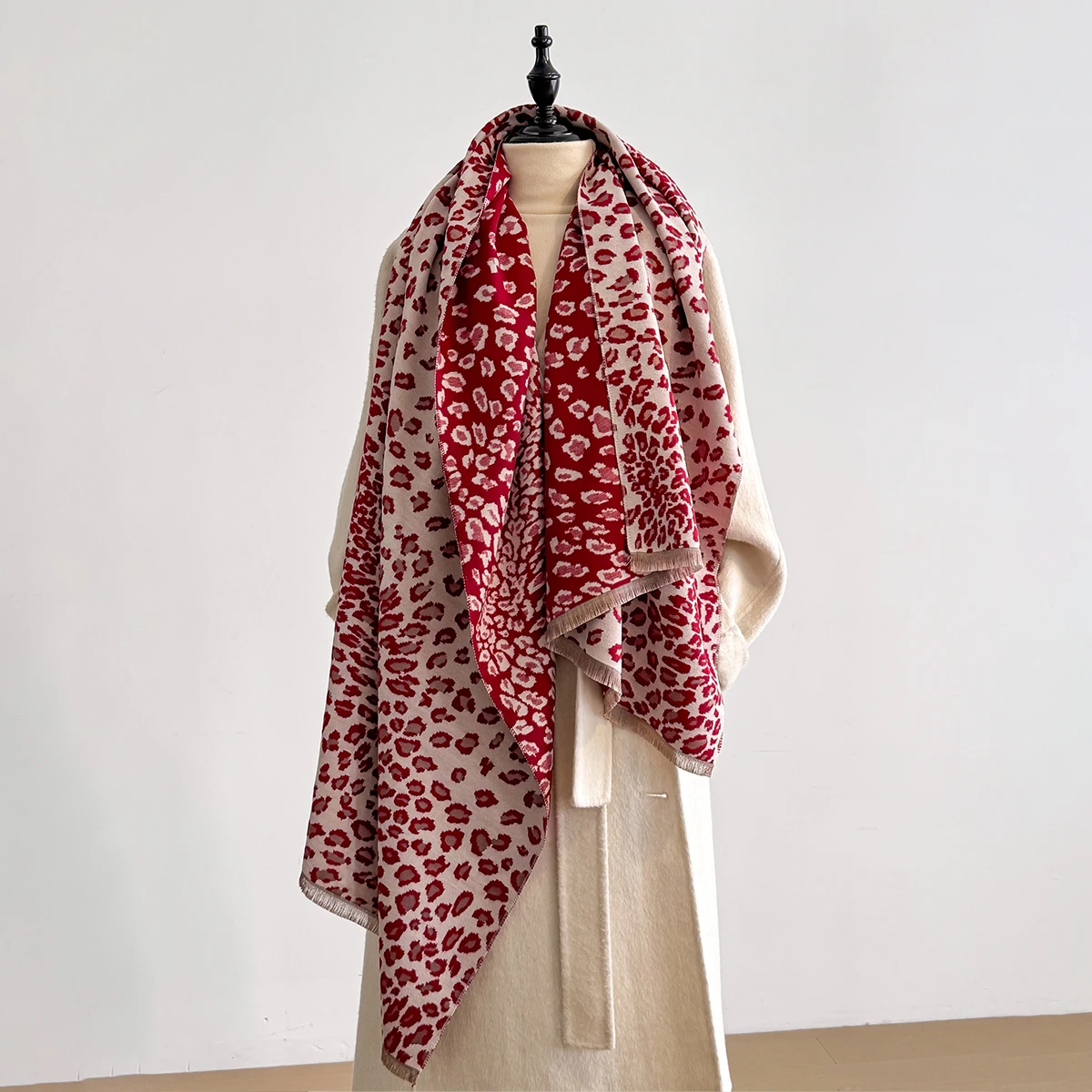 New Luxury Winter Leopard Two-Sided Cashmere Jacquard Scarves High Quality Women Thicken Wrap Shawl Ladies Wool Pashmina Scarf