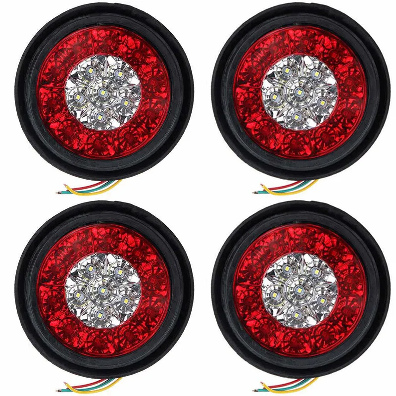 Ourbest 4 Inch Round RV Tail Lights Kit, Universal Trailer Rubber Grommet Stay/Strobe TailLights 24V Truck Brake Lamp/Turn Signal Stop Lights 4PCS (2 Red 2 Yellow