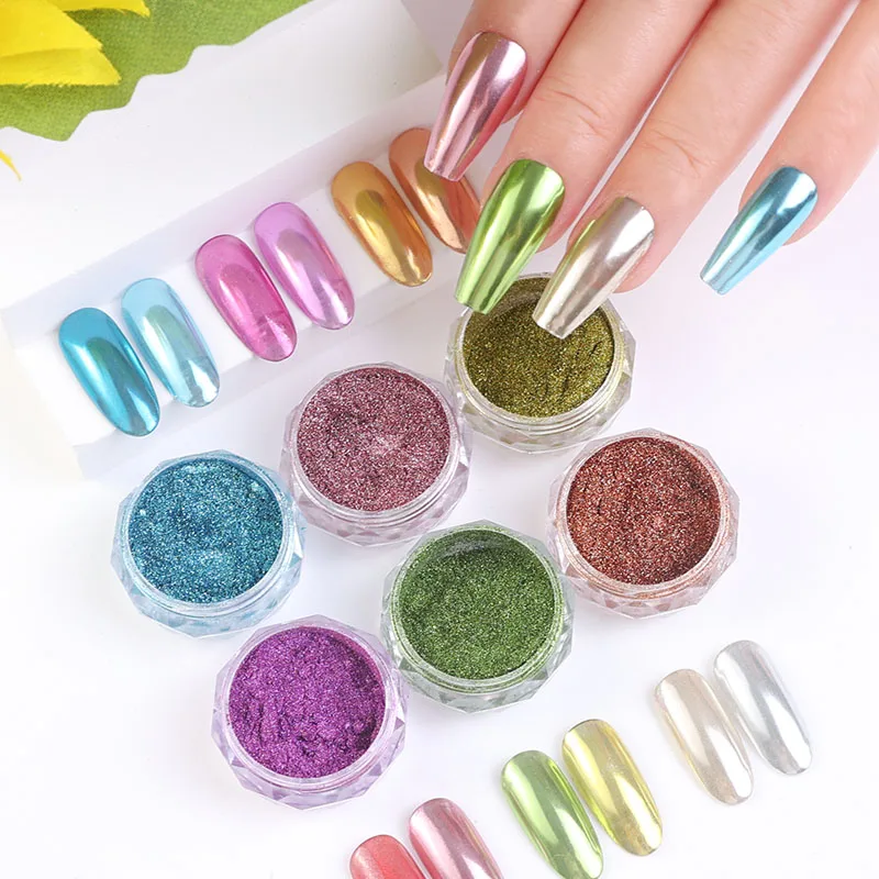 4 Pz/Set Gold Sliver Nail Mirror Glitter Powder Colorful Metallic Effect Nail Art Gel Polish Chrome Pigment Dust Manicure Decors