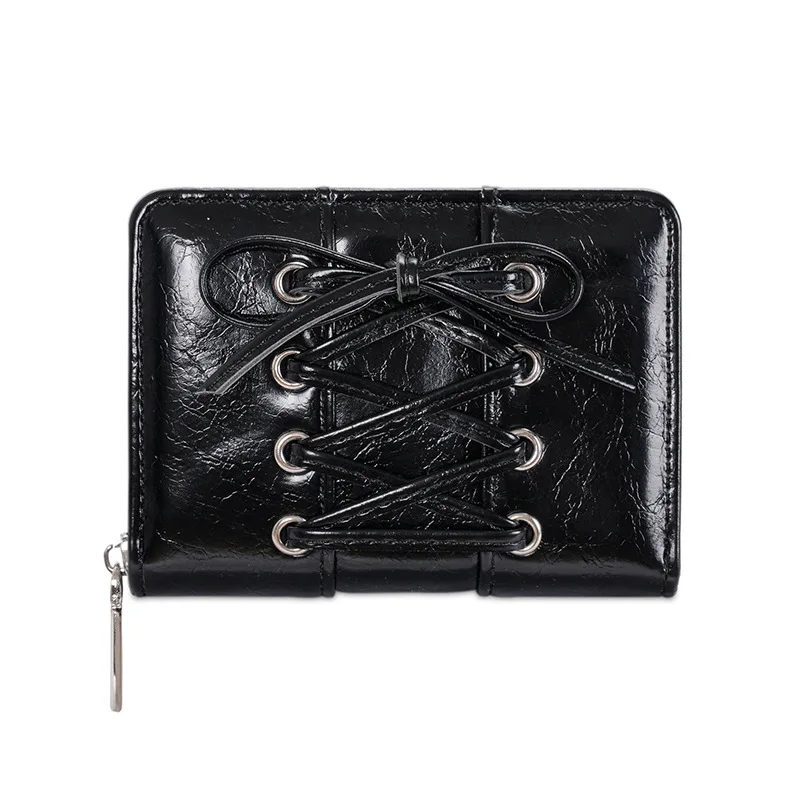 Korean Style Bow PU Leather Card Holder Travel Coin Purse Simple Wallet Ultra Thin Short Clutch Card Bag Multi-function Zipper 12
