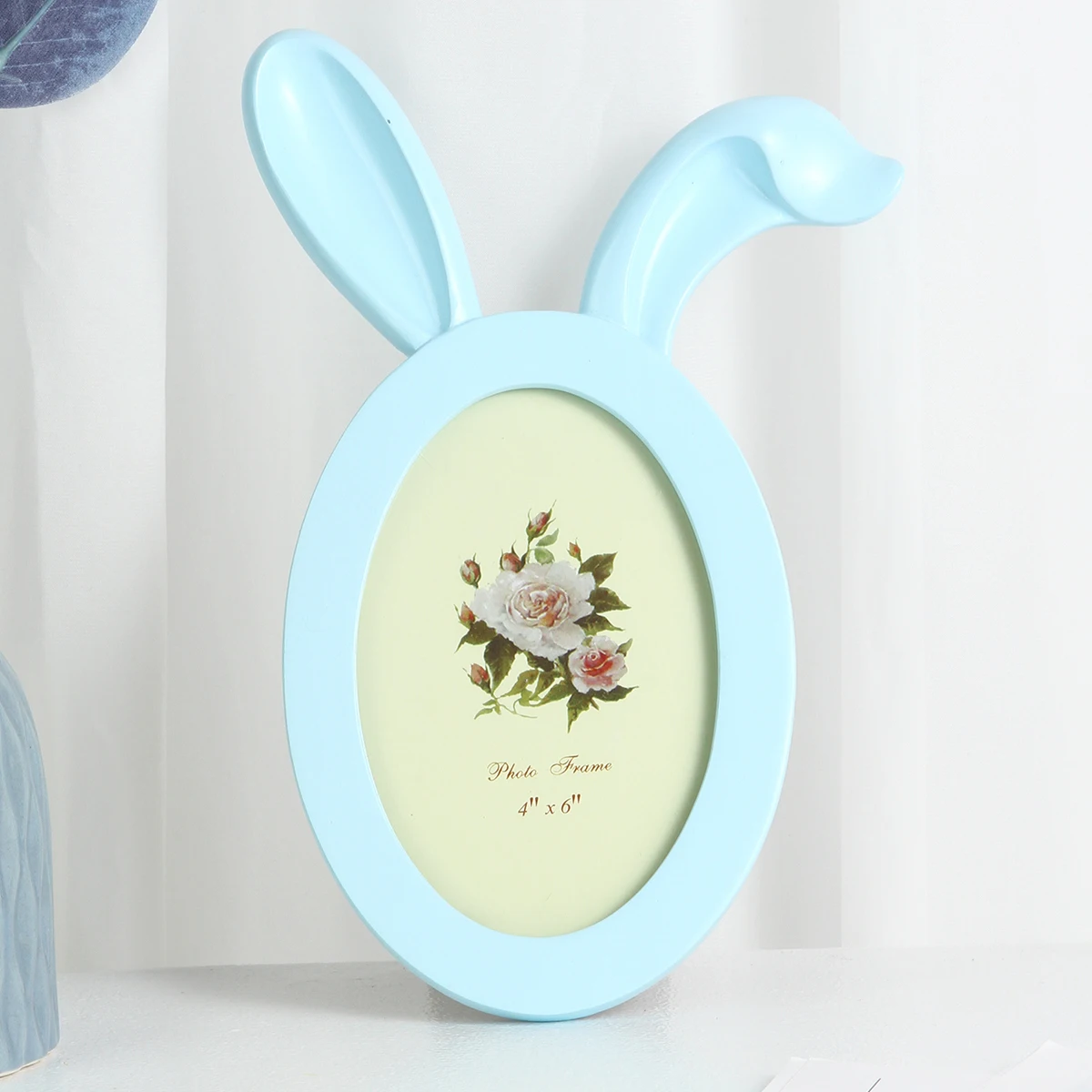 1PC, a cute blue oval rabbit-shaped decorative photo frame, suitable for photo display and photography decoration props
