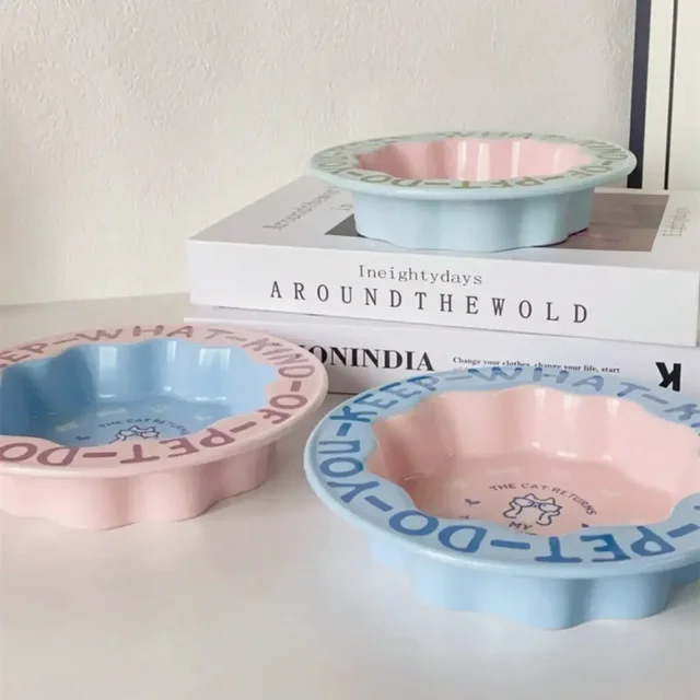 1pc 270ml Ceramic Lace Cat Bowl For Cat Food And Water, Anti-Overflow Design For Pet Supplies 3
