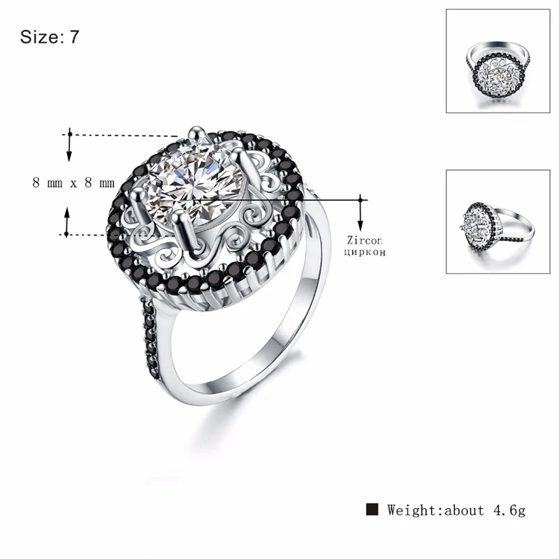 [BLACK AWN] Silver Color Fashion Jewelry Engagement Rings for Women Flower Wedding Ring CR046