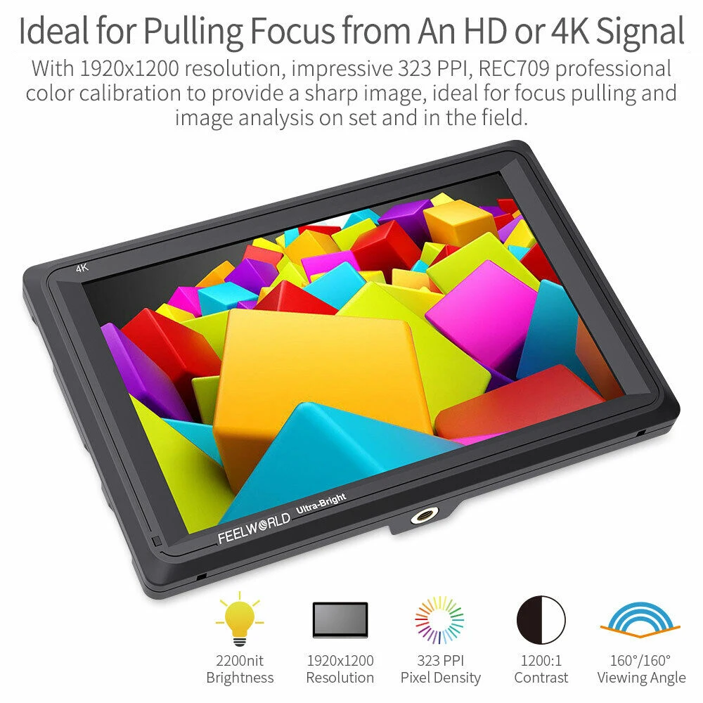 Feelworld FW279 4K 7in Ultra Bright 2200nit Camera Field Video Monitor 4K HDMI Full HD 1920x1200 LCD IPS High Brightness