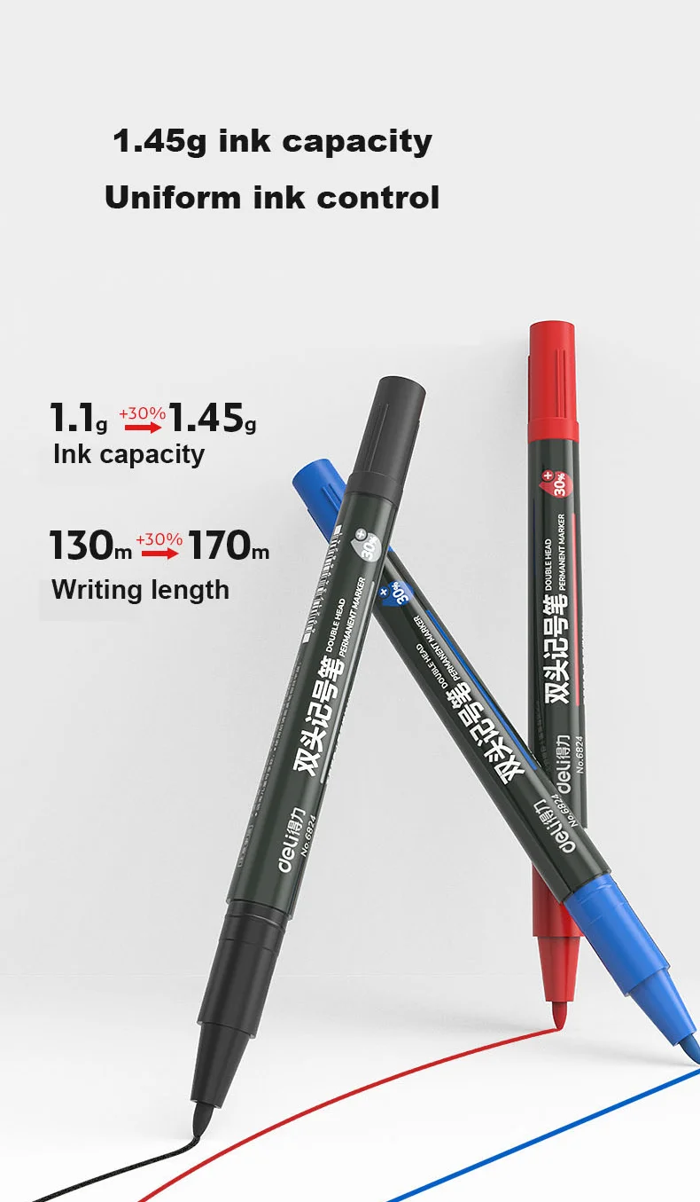 Deli Permanent Marker Pen Set Farbmarker Dual Tip 0,5/1,2 mm Spitze Schwarz Blau Rot Tinte Feine Spitze Wasserdichte Kunst Marker Stifte – Detail 5