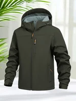 Hiking Jacket Men Waterproof Hooded Full Zip Windbreaker Softshell Jacket with Fur Lined for Climbing Camping Fishing Wear Coats