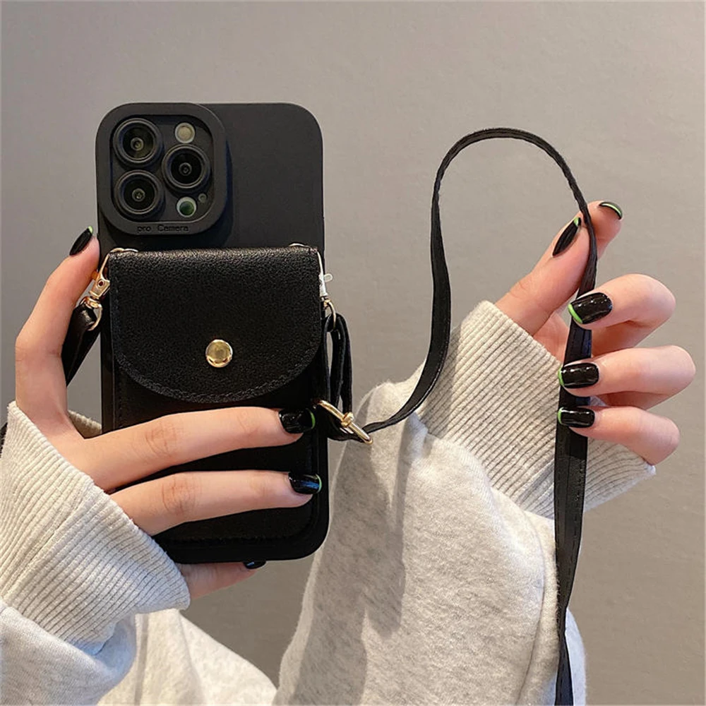 Luxury Leather Crossbody Neckband Wallet Phone Case with Card Holder