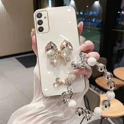 Elegant Pearl Bow Wristband Phone Case - Soft Silicone Protective Back Cover for F23 (WHITE)