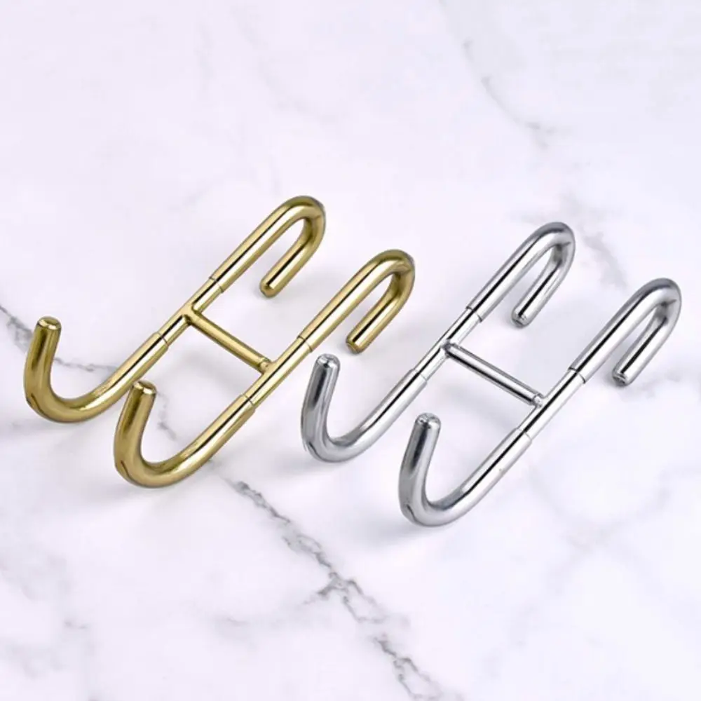 Multifunctional Hooks Towel Holder Double S-Shape Shower Door Hooks Stainless Steel Free Punching Bathroom Hooks Bath Ball Holder Bathrobe Storage