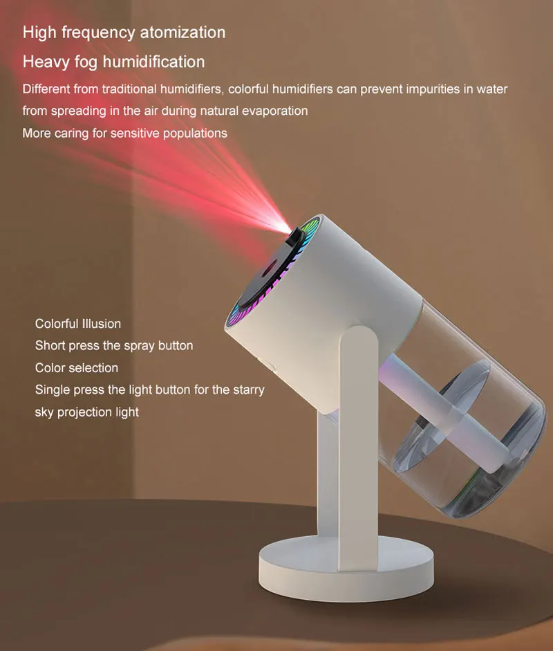 Air Humidifier with Starry Sky USB Mute Creative Humidifiers for Vehicle Home Ultrasonic Romance Colorful Led Big Fog WOMEN MAN