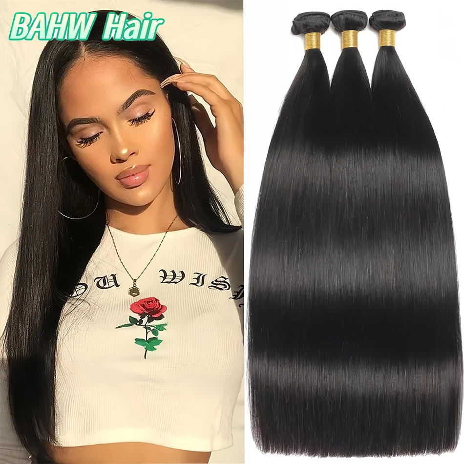 Human Hair Extensions Human Hair Bundles Human Hair Bulk Brazilian Straight Bundles Human Hair 1/2/3/4 Raw Hair Bundles Remy Extension Double Weft Weaving For Black Women