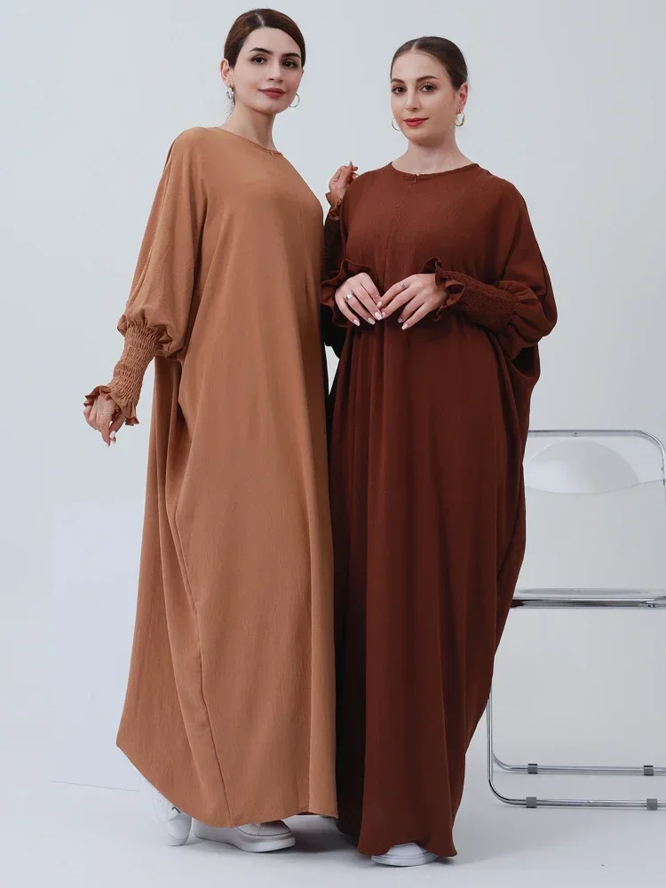 

Ramadan Eid Prayer Dress Turkish Hijab Robe Muslim Women Crepe Fabric for Abaya Dubai Loose Islam Clothes Modest Dresses Outfit