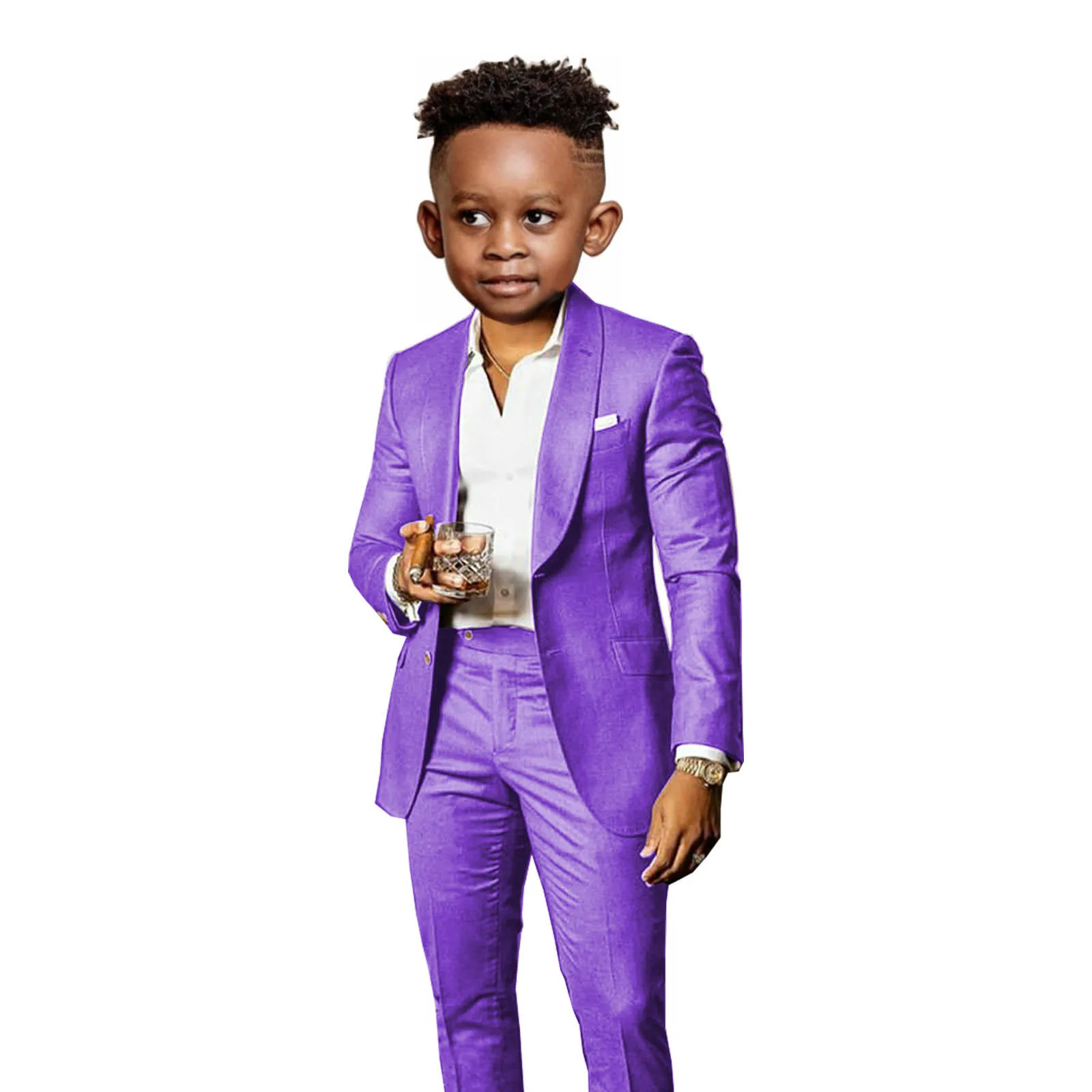 Children's Brown 2-Piece Suit with Shawl Collar - Elegant Formal Wear for Weddings and Parties