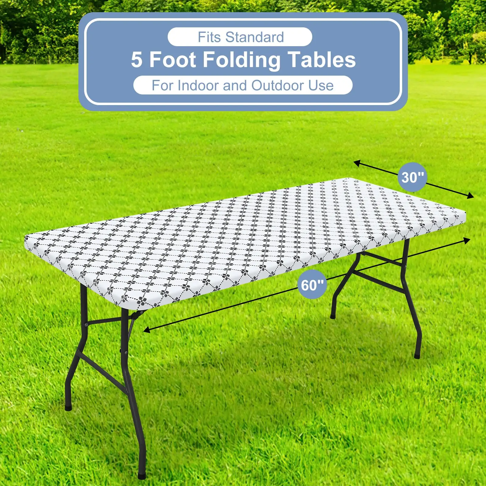 Rectangular table cloth Olanly vinyl elastic fitted with flannel backing waterproof plastic for camp