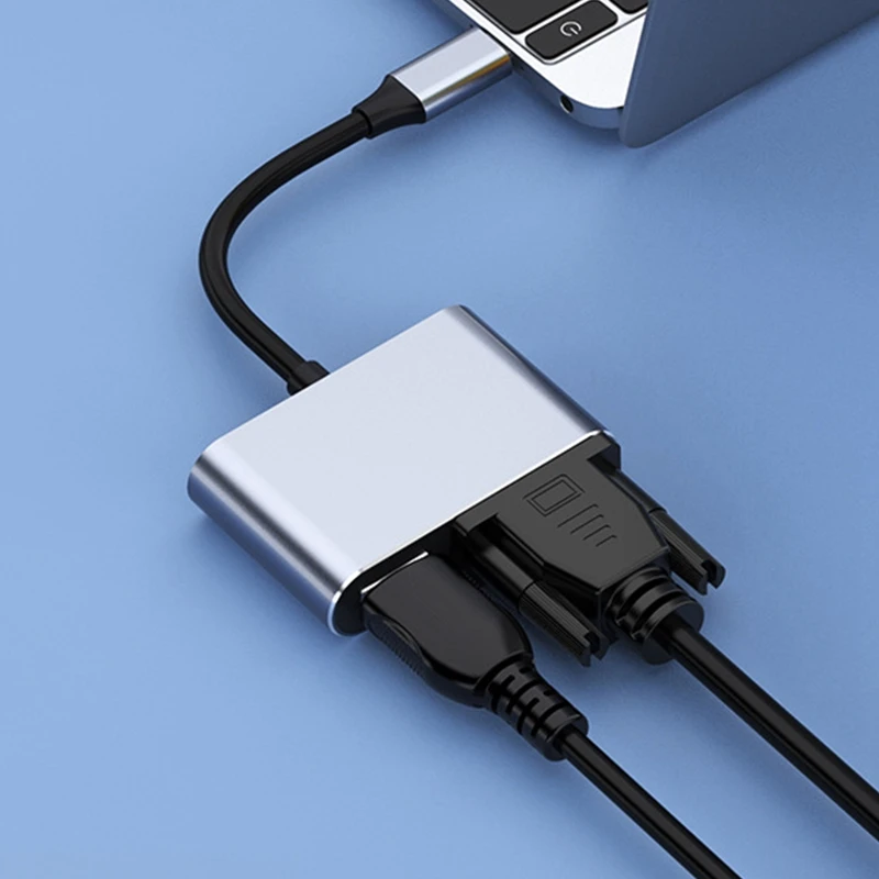 USB C to HDMI VGA Multiport Adapter 4K Type C USB-C HUB Video Projectors Converters Port Adaptor for Macbook Pro