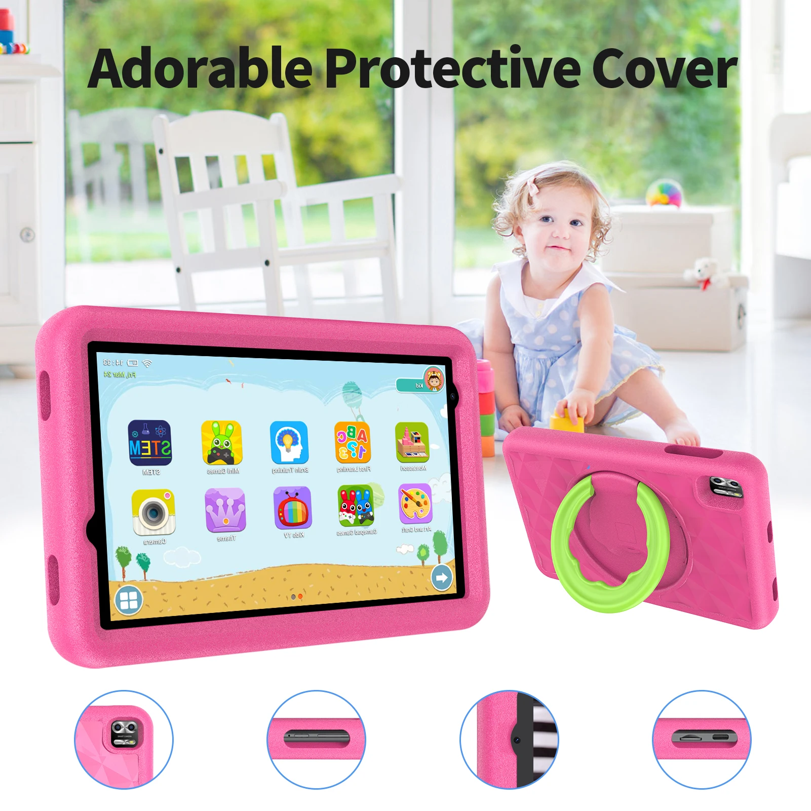thumbnail image 5 of VASOUN-Tableta de 8 pulgadas para niños, dispositivo con Android 13, Quad Core, 8GB RAM + 64GB ROM, 5000mAh, cámara Dual, WiFi, Control Parental, 5 of 5