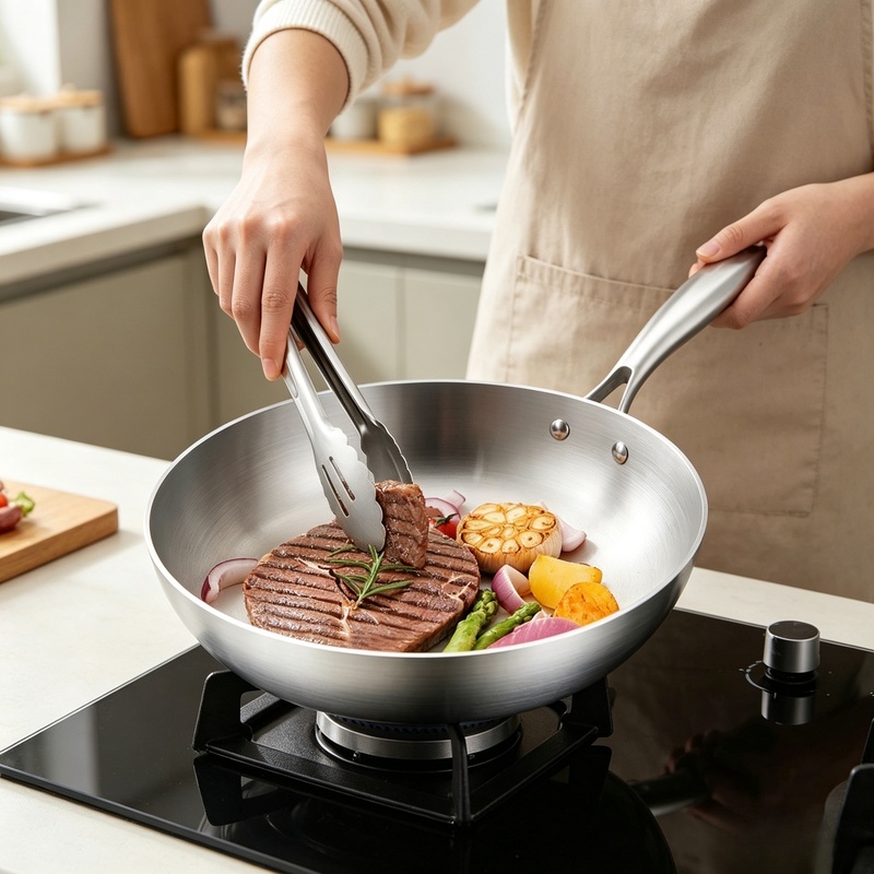 316 Stainless Steel Tri-Ply Whole Body Wok Pan Double Sided Honeycomb Skillet Universal For All Stoves