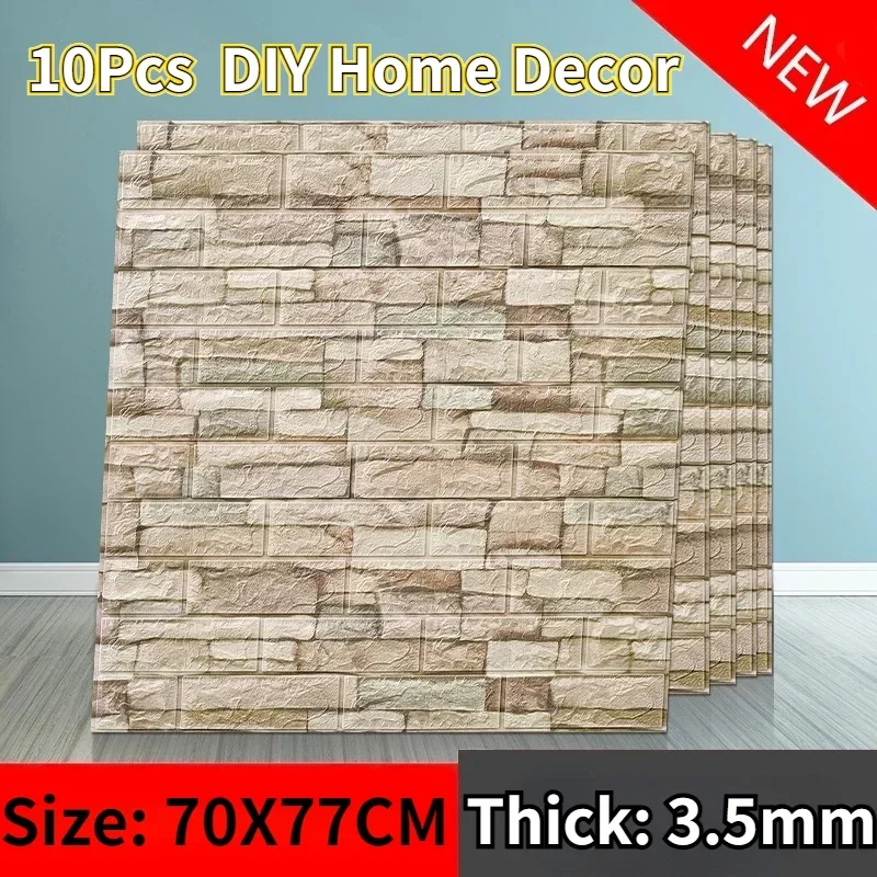 10pcs 3D Wall Stickers Self-Adhesive Imitation Brick Sticker Bedroom Decoration Waterproof Paper Brick Stone Thicken Wallpaper