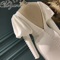 Mryarce Statement Bubble Sleeves Simple Stretch Crepe Wedding Dress V Neck Mermaid Bridal Gowns 1