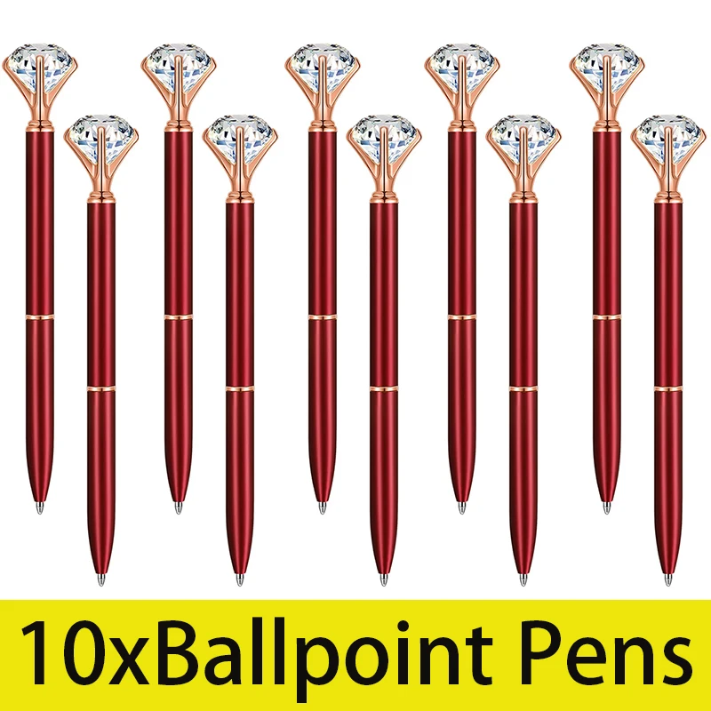 

10Pcs Diamond Ballpoint Pens Student Business Office Metal Pen Crystal Pens