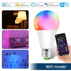 WiFi Bluetooth Smart LED Bulb - RGB Color Changing Lamp with Voice Control Integration (1PCS)