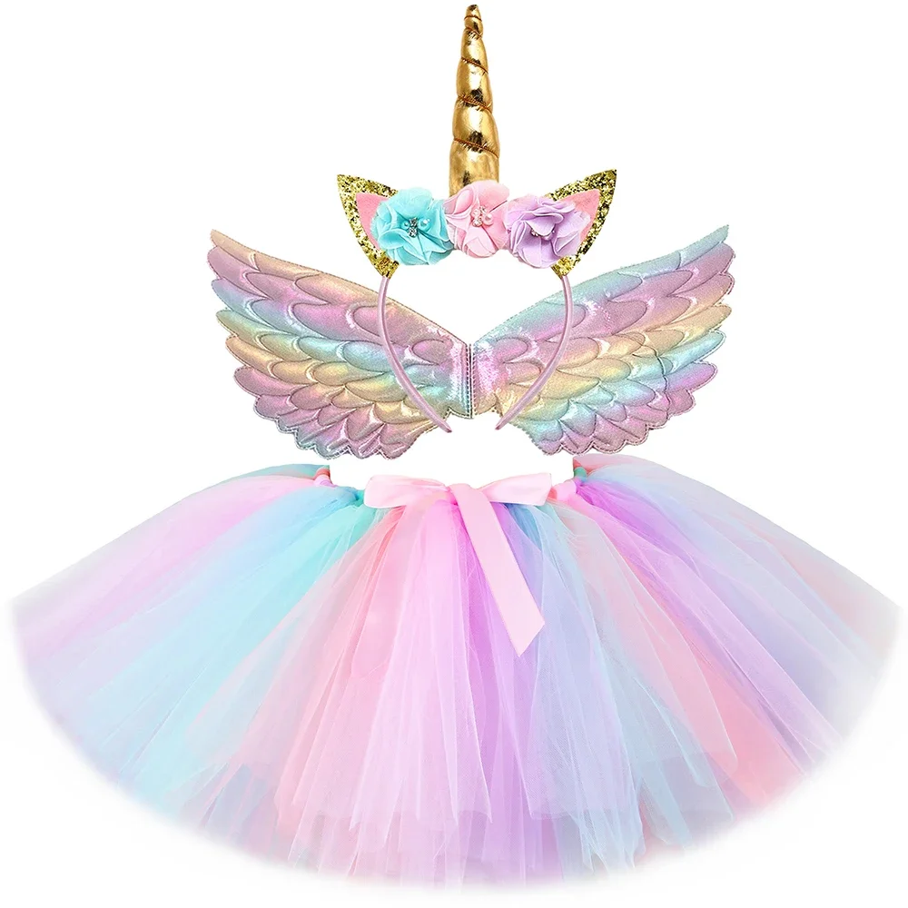 HJTT Girls Unicorn Tutu Skirt Fluffy Toddler Baby Girl Birthday Tutu Outfits Pastel Girls Tulle Skirts Kids Halloween Costume 2