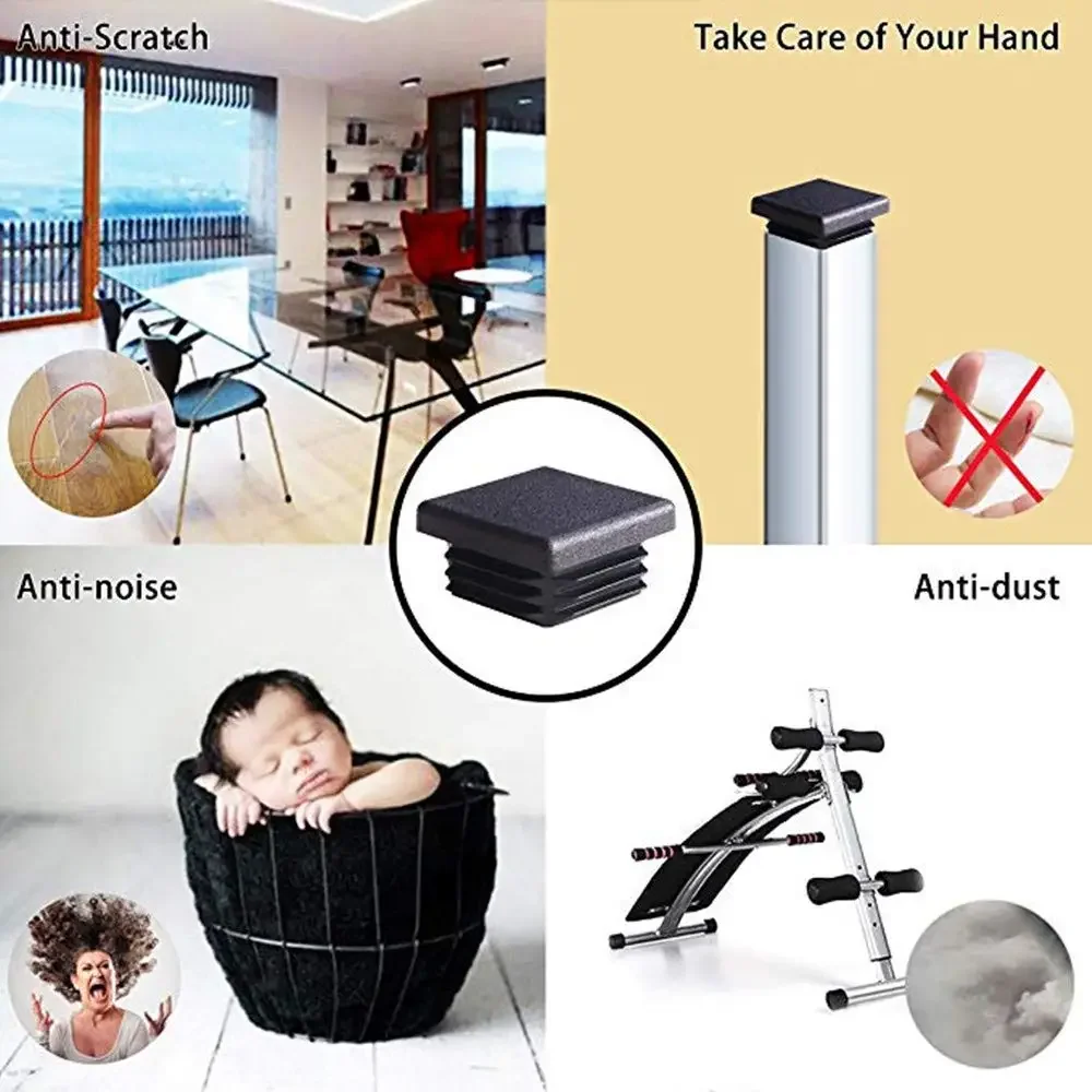 Pipe Plugs Inserts 10Pcs Plastic Square Tubing End Cap Fence Post Tube Cover Table Chair Glide