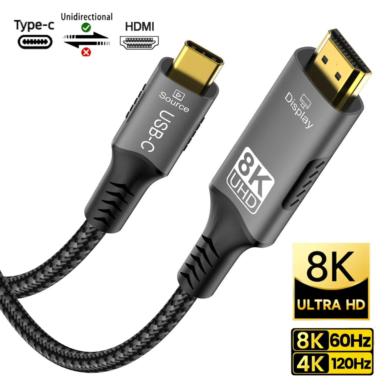 Typ C auf HDMI-Kabel 8K@60Hz 4K@120Hz 2K@240Hz USB C auf HDMI 2.1 Kabel kompatibel für TV-Konverter MacBook iPad Samsung Galaxy