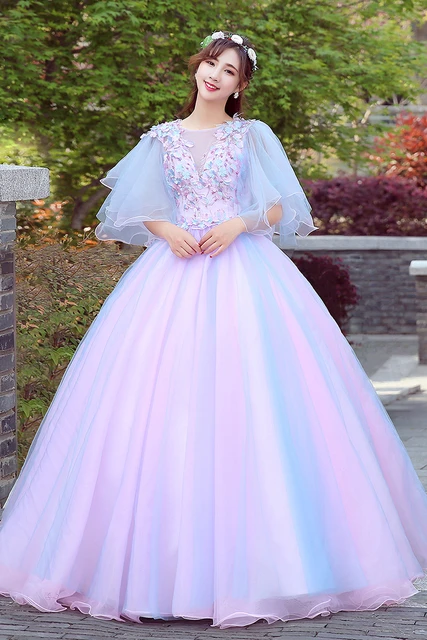 butterfly sleeve beading flowers ball gown dream fairy long