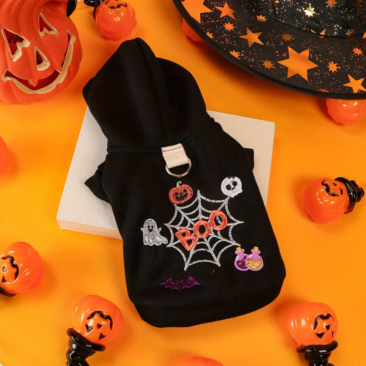 Spider Web Halloween Pet Sweater – Hooded Jacket for Dogs & Cats 1