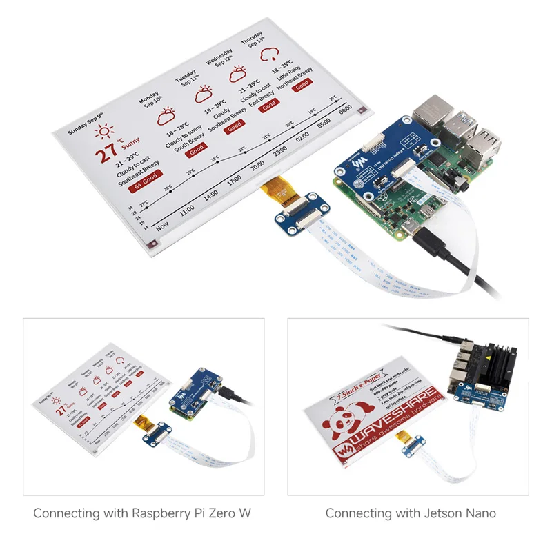 Display e-Paper E-Ink da 7,5 Pollici per Raspberry Pi, HAT 800×480 Interfaccia SPI Rosso / Nero / Bianco 7,5 Pollici per Arduino STM32 Jetson Nano - immagine 6