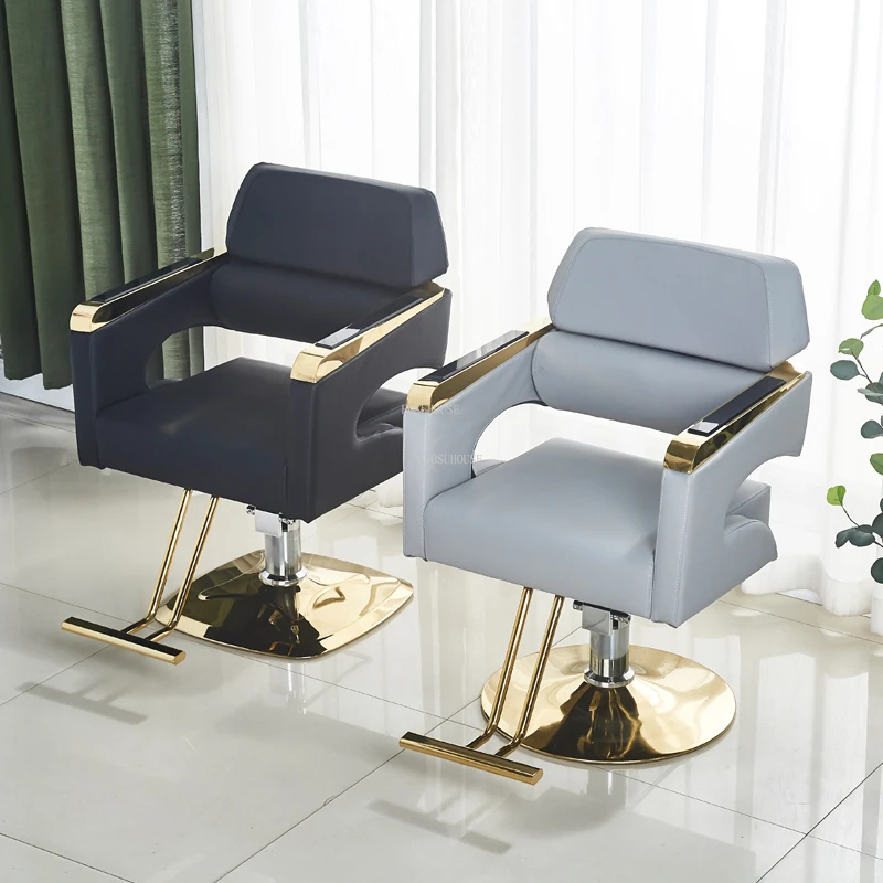 Light Luxury Professional Barber Chairs Modern Salon Furniture Beauty Salon Hairdressing Chair Swivel Lift Stainless Steel Chair