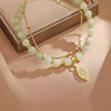 52150-e5cb6a.jpg Chinese Style Green Jade Bracelet For Women Exquisite Gold Color Leaves Wrist Strap Bangle Double Chain Bracelet Girls Gifts