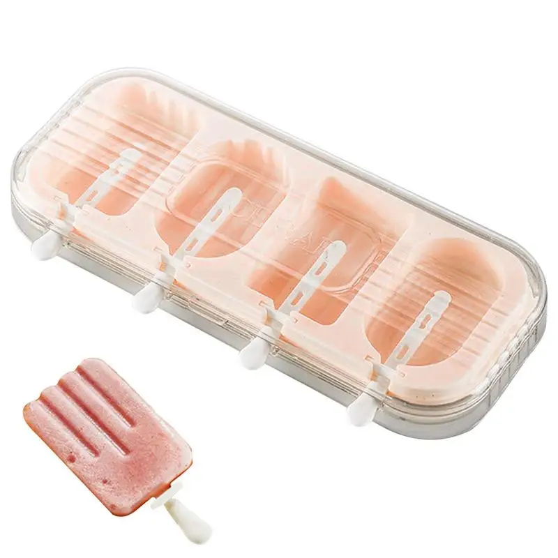 

Ice Cream Mold Homemade 4-Grid Ice Pop Models Reusable Popsicle Molds Easy Release DIY Ice Cream Maker For Kitchen Home