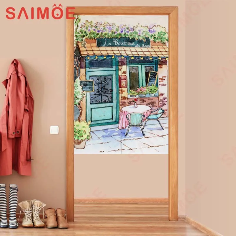 

Hand-painted Street View Japanese Door Curtains Kitchen Bedroom Doorway Partition Decor Linen Entrance Noren Hanging Curtains