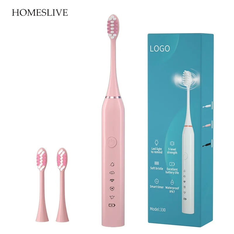 thumbnail image 1 of Cepillo de dientes eléctrico sónico para adultos más nuevo, 5 modos, temporizador inteligente, recargable, blanqueador, IPX8, resistente al agua, 5 cabezales de cepillo, 1 of 5