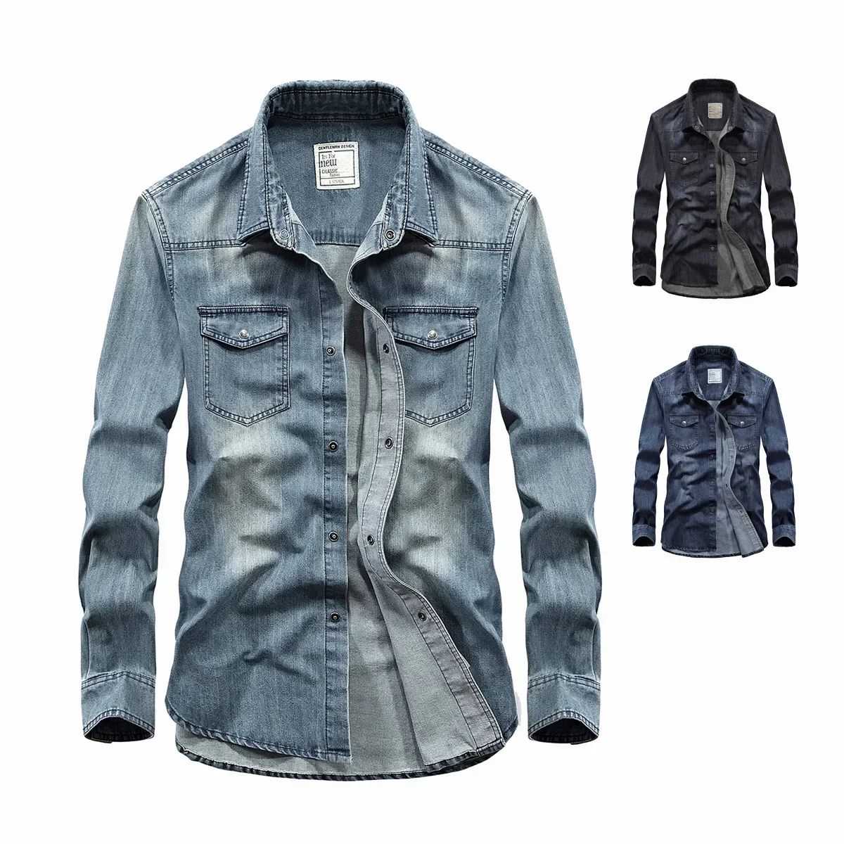 Spring Men's Denim Jeans Shirts Long Sleeve Cotton Single-Breasted Shirts Handsome Hombre Casual Jean Shirt Tops Men denim shirt long sleeved shirt